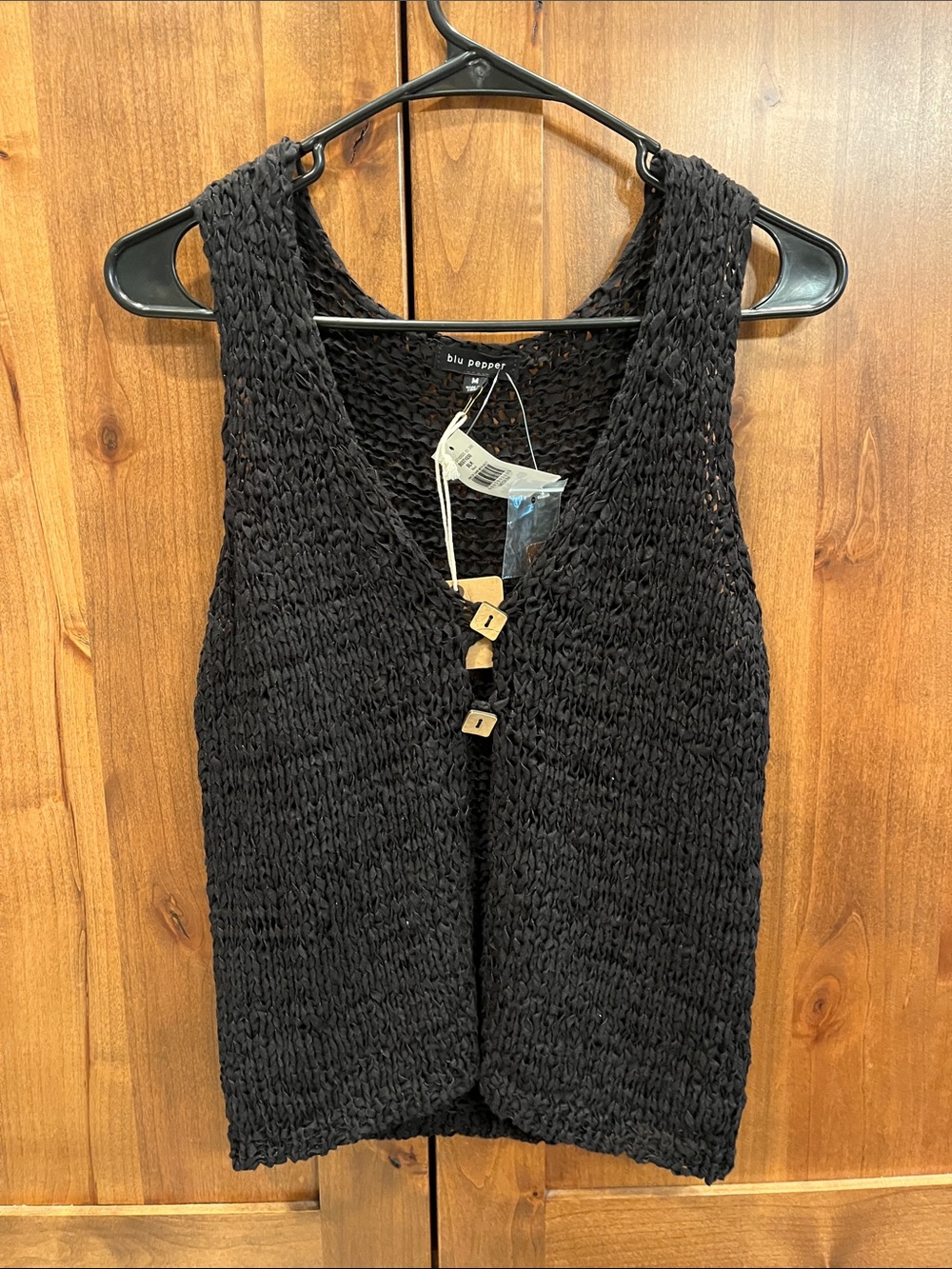 Blu Pepper Black Crochet Button-Front Tank